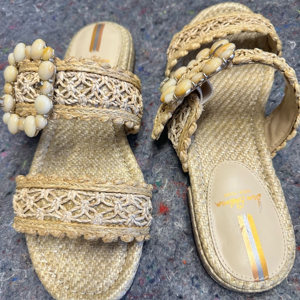 Sam Edelman Womens Elisa Slide Sandal Natural Raffia Sz 8 Stone Bead Buckle - Picture 3 of 5